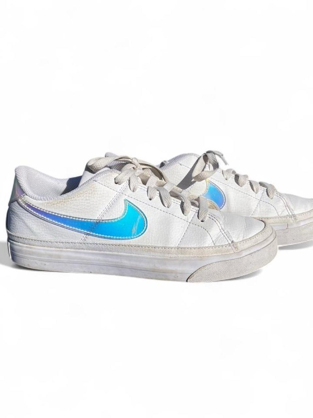 Nike Court Legacy White Sneakers with Iridescent Teal Swoosh